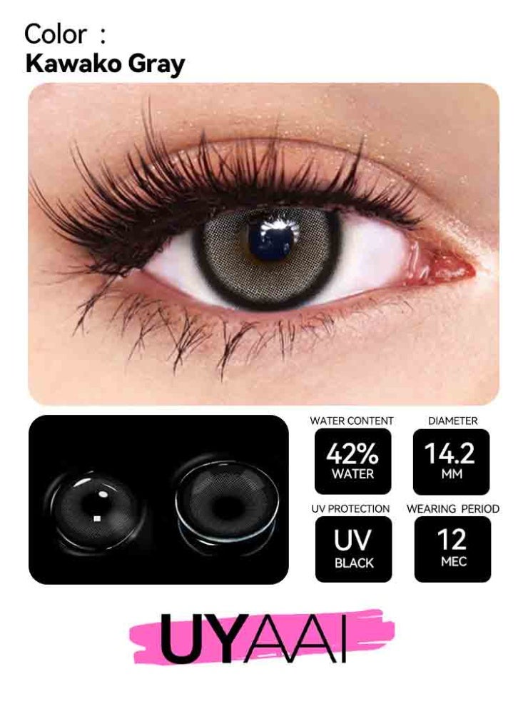 UYAAI Gray Lenses Yearly Colored Contact Lenses, Unisex Cosmetic Contact Lenses, Hot Sale Fashion Lenses,  With Case - Image 2